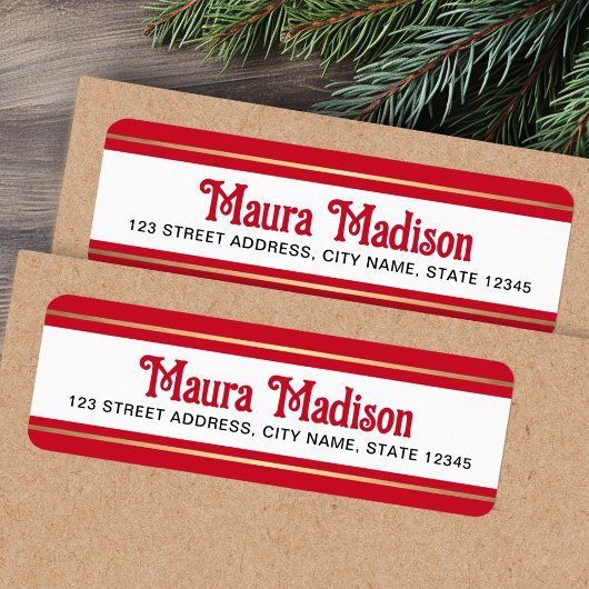 Elegant rood kerstvakantie retour adres etiket