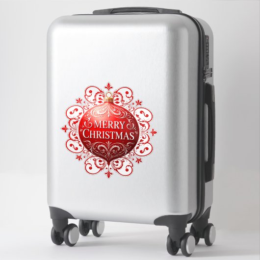 Elegant rood kerstversiering sticker (Koffer)