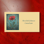  Elegant Rood Klaproos en Blauwgroen Groen Bloemen Visitekaartje