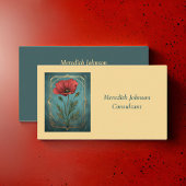  Elegant Rood Klaproos en Blauwgroen Groen Bloemen Visitekaartje