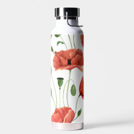 Elegant Rood Klaproos Wilde Bloem Patroon  Waterfles