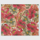 Elegant rood koraal groen goud waterverf floraal cadeaupapier (Vlak)