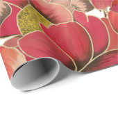 Elegant rood koraal groen goud waterverf floraal cadeaupapier (Rol Hoek)