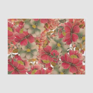 Elegant rood koraal groen goud waterverf floraal tissuepapier