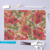 Elegant rood koraal groen goud waterverf floraal tissuepapier (Craft)