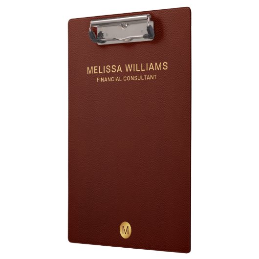 Elegant rood leder en gouden monogram Initiaal Klembord (Links)