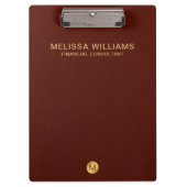 Elegant rood leder en gouden monogram Initiaal Klembord (Voorkant)