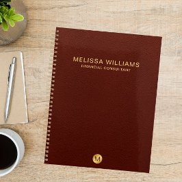 Elegant rood leder en gouden monogram Initiaal Planner