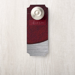 Elegant rood leder, naam deurhanger