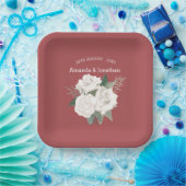 Elegant rood leer en witte rozen bruiloft papieren bordje (Feest)