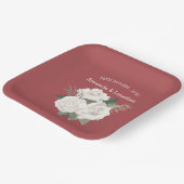 Elegant rood leer en witte rozen bruiloft papieren bordje (Gebogen)