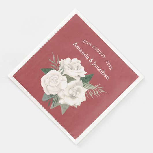 Elegant rood leer en witte rozen bruiloft servet (Hoek)