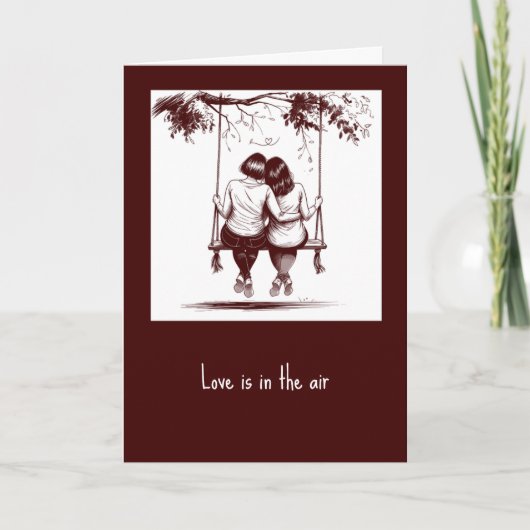 Elegant rood lesbisch stel houdt van Valentijnsdag Kaart (Voorkant)