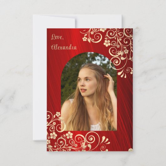 Elegant rood lief zestien foto dank u bedankkaart (Achterkant)