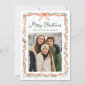 Elegant rood lint en groen 2 foto feestdagenkaart (Voorkant)