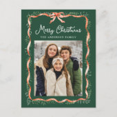 Elegant rood lint en groen 2 foto feestdagenkaart (Voorkant)