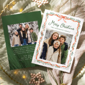 Elegant rood lint en groen 2 foto feestdagenkaart