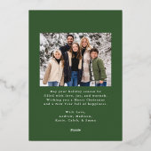 Elegant rood lint en groen 2 foto folie feestdagenkaart (Achterkant)