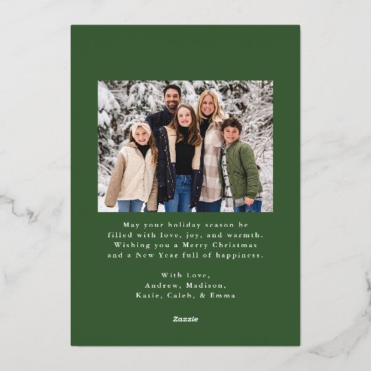 Elegant rood lint en groen 2 foto folie feestdagenkaart (Achterkant)