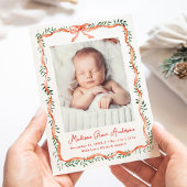 Elegant rood lint en groen Foto Geboorte Aankondiging