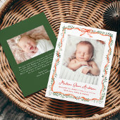 Elegant rood lint en groen Foto Geboorte Aankondiging