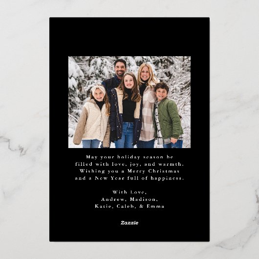 Elegant rood lint en groen zwart 2 foto folie feestdagenkaart (Achterkant)