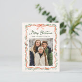 Elegant rood lint en groene crème 2 foto feestdagenkaart (Staand voorkant)