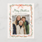Elegant rood lint en groene crème 2 foto feestdagenkaart (Voorkant)
