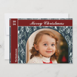 Elegant rood lint Modern One Photo Christmas Feestdagenkaart