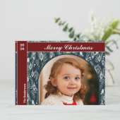 Elegant rood lint Modern One Photo Christmas Feestdagenkaart (Staand voorkant)