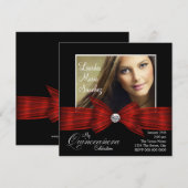 Elegant rood lint zwart rood foto Quinceanera Kaart (Voorkant / Achterkant)