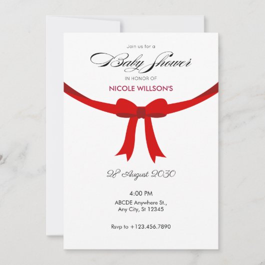 Elegant rood lintboog baby shower kaart (Voorkant)