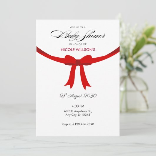 Elegant rood lintboog baby shower kaart (Staand voorkant)