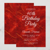 Elegant rood marmer 90ste verjaardag kaart (Voorkant / Achterkant)