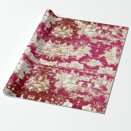 Elegant  rood meer toile de jouy cadeaupapier (Uitgerold)