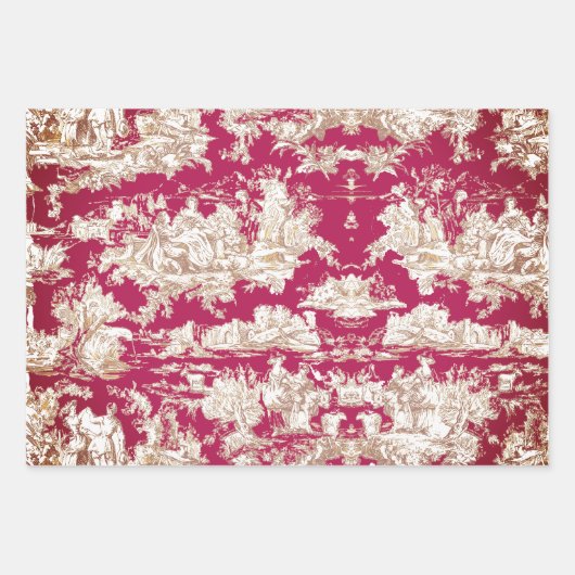 Elegant rood meer toile de jouy inpakpapier vel (Voorkant 3)