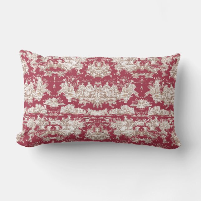 Elegant  rood meer toile de jouy kussen (Voorkant)