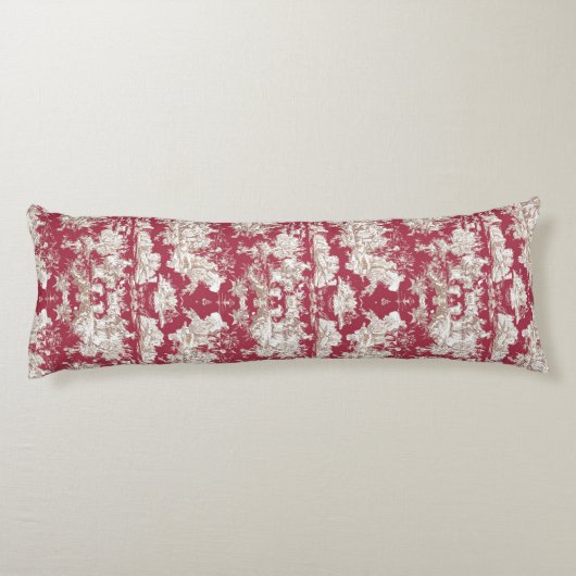 Elegant rood meer toile de jouy lichaamskussen (Achterkant)