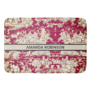 Elegant  rood meer toile de jouy monogram badmat