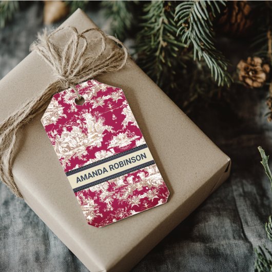 Elegant rood meer toile de jouy monogram cadeaulabel