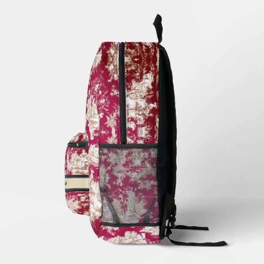 Elegant  rood meer toile de jouy monogram do bedrukte rugzak (Rechts)