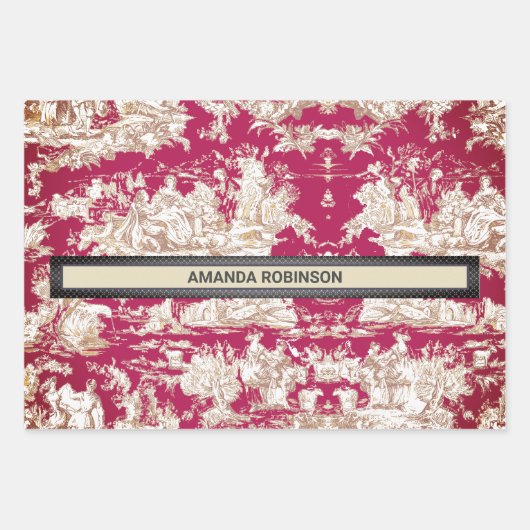 Elegant  rood meer toile de jouy monogram inpakpapier vel (Voorkant)