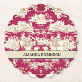 Elegant  rood meer toile de jouy monogram kartonnen onderzetters