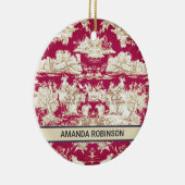 Elegant  rood meer toile de jouy monogram keramisch ornament (Rechts)