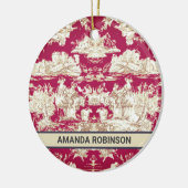 Elegant  rood meer toile de jouy monogram keramisch ornament (Links)