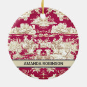 Elegant  rood meer toile de jouy monogram keramisch ornament (Achterkant)