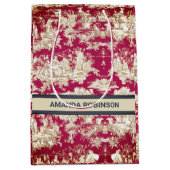 Elegant  rood meer toile de jouy monogram medium cadeauzakje (Voorkant)