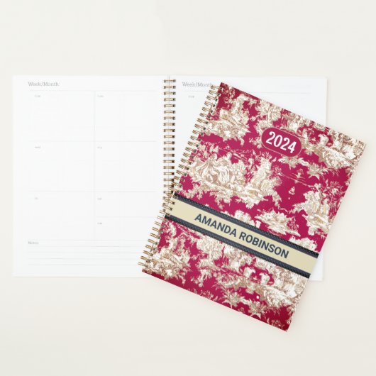 Elegant rood meer toile de jouy monogram planner (Display)