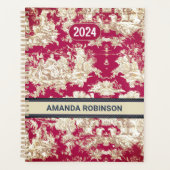 Elegant  rood meer toile de jouy monogram planner (Voorkant)