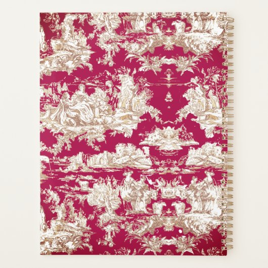 Elegant rood meer toile de jouy monogram planner (Achterkant)